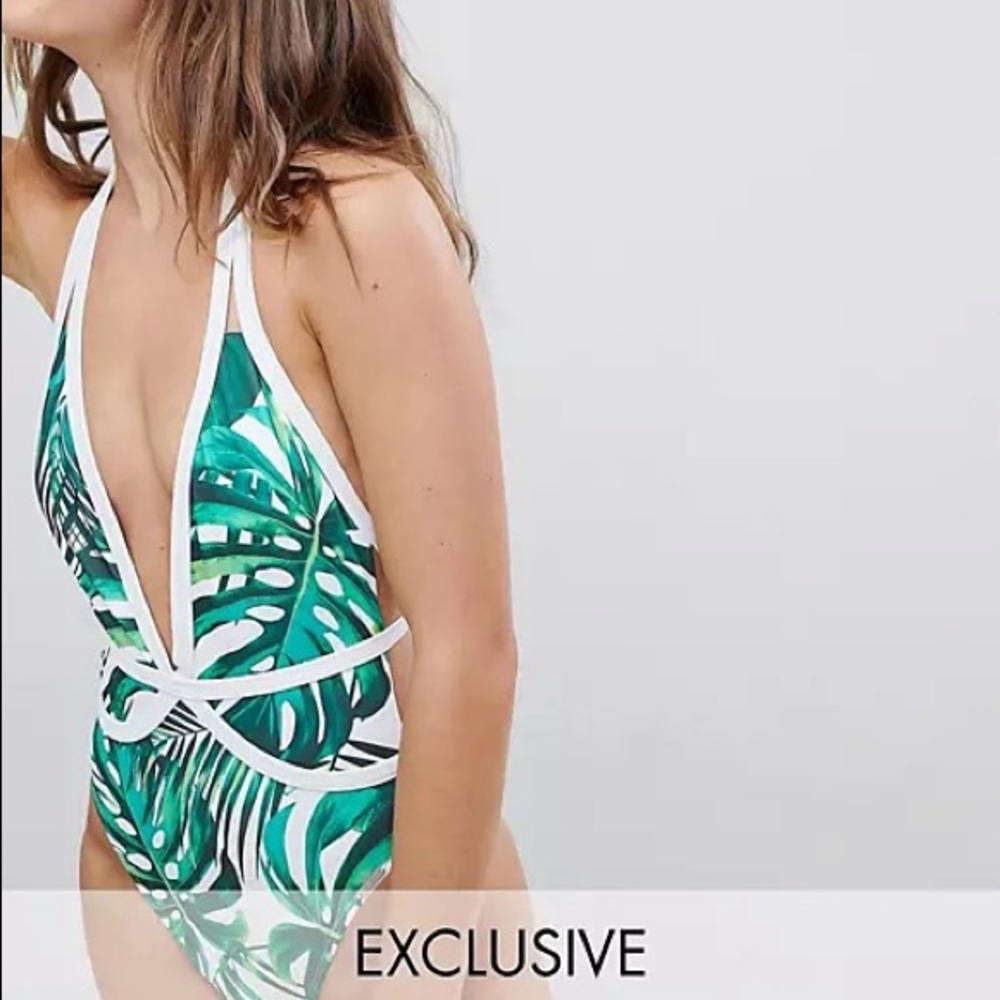 Free Society Palm Print Swimsuit Small US 4 ASOS